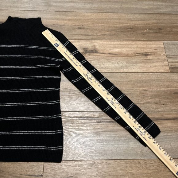 Magaschoni Cashmere Sweater SZ Medium Rib Knit Black White Stripe Mock Neck - Picture 3 of 11